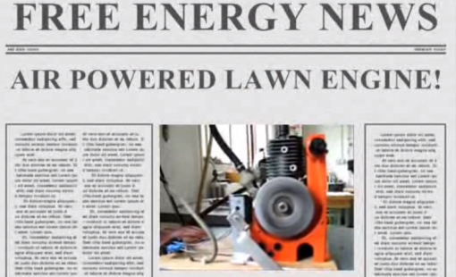 Free energy news paper heading, Air powered lawn mower engine, FuellessPower.com