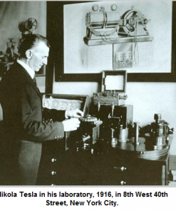 Photo of Nikola Tesla in his laboratory 1916