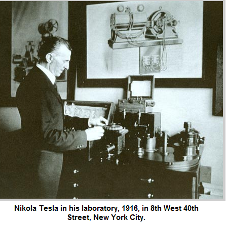 Photo of Nikola Tesla in his laboratory 1916