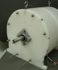 Close up photo view of our free energy motor generator, white, made of HDPE plastic