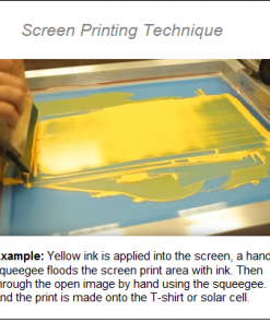 Photo of man screen printing with yellow ink and wooden squeegee