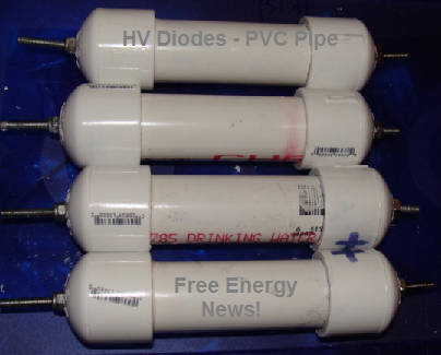 Photo of five large PVC pipe homemade diodes